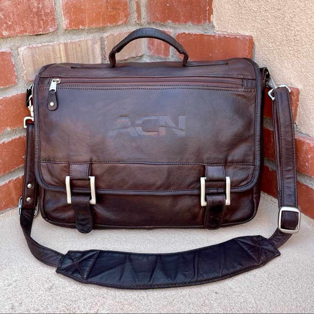 Canyon Outback Leather Goods Dark Brown Expandable Messenger Bag “ACN” debossed